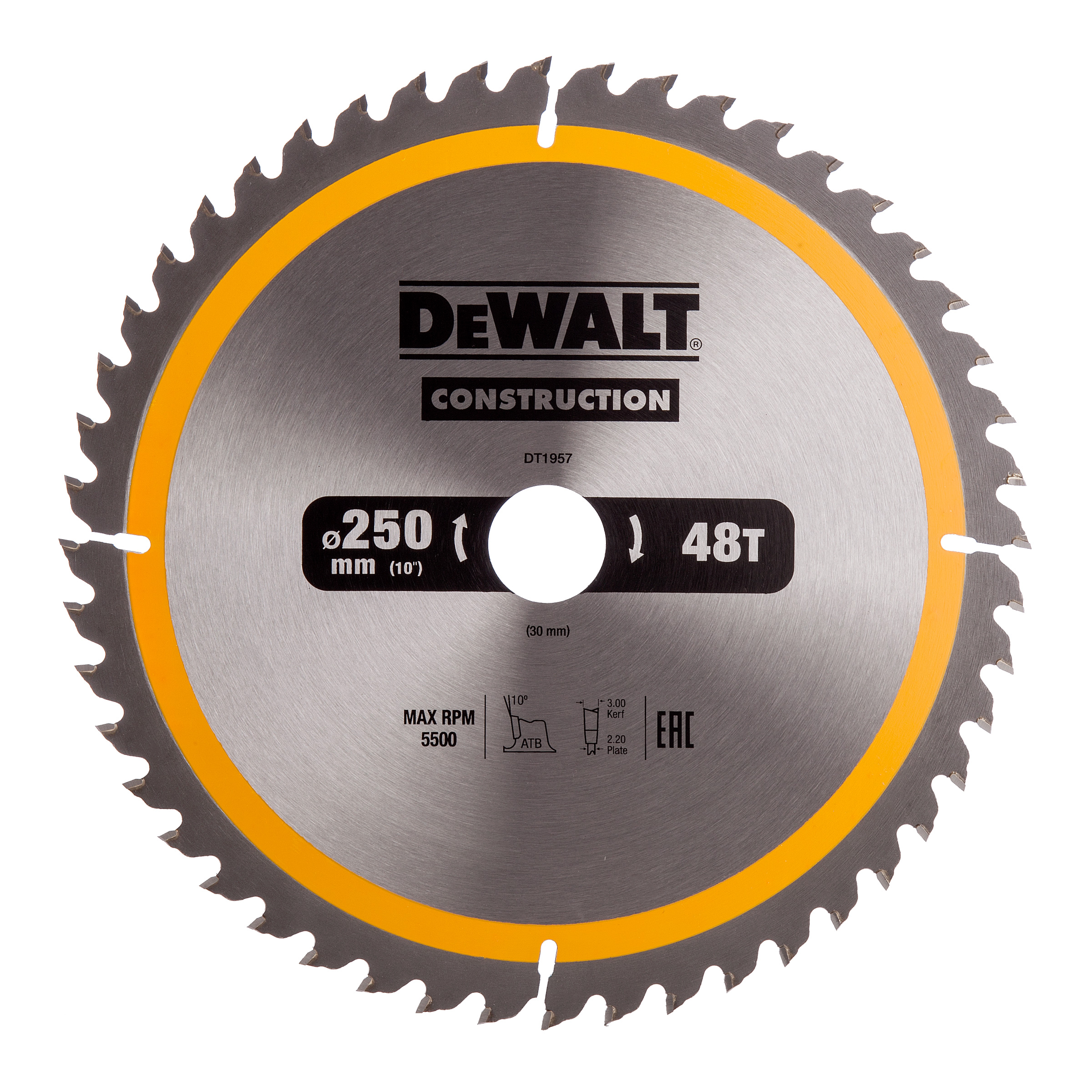 Griešanas disks DeWalt; 250x3x30,0 mm; Z48; 10°