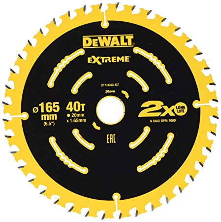 Griešanas disks kokam DeWalt; 165x1,65x20,0 mm; Z40; 18°