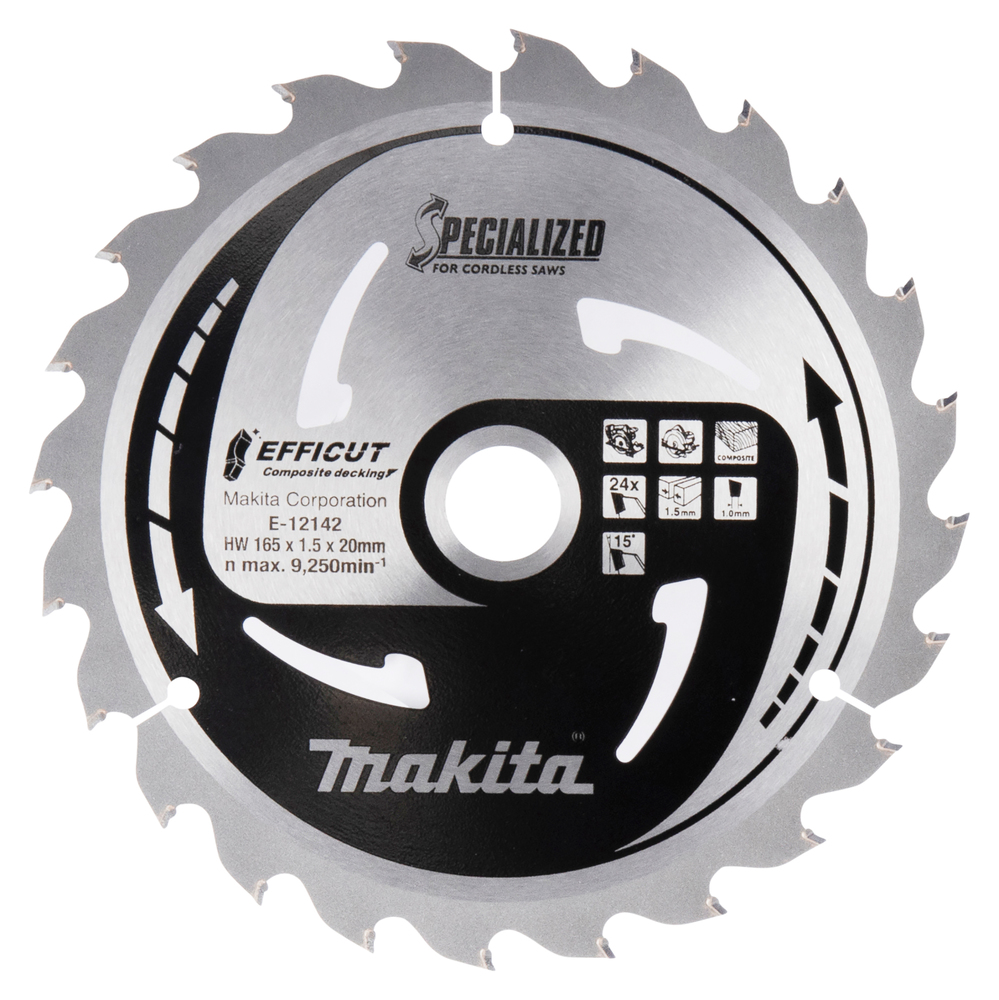 Griešanas disks Makita E-12142 TCT; 165x1,5x20 mm; T24; 15°