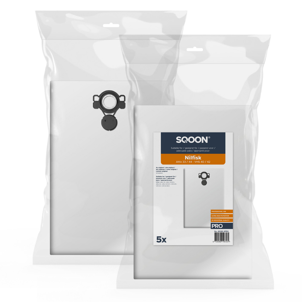 Auduma putekļu maisiņš SQOON 42280-5PRO; Nilfisk Attix 33/44 - VHS 40/42 PRO; 5 gab.