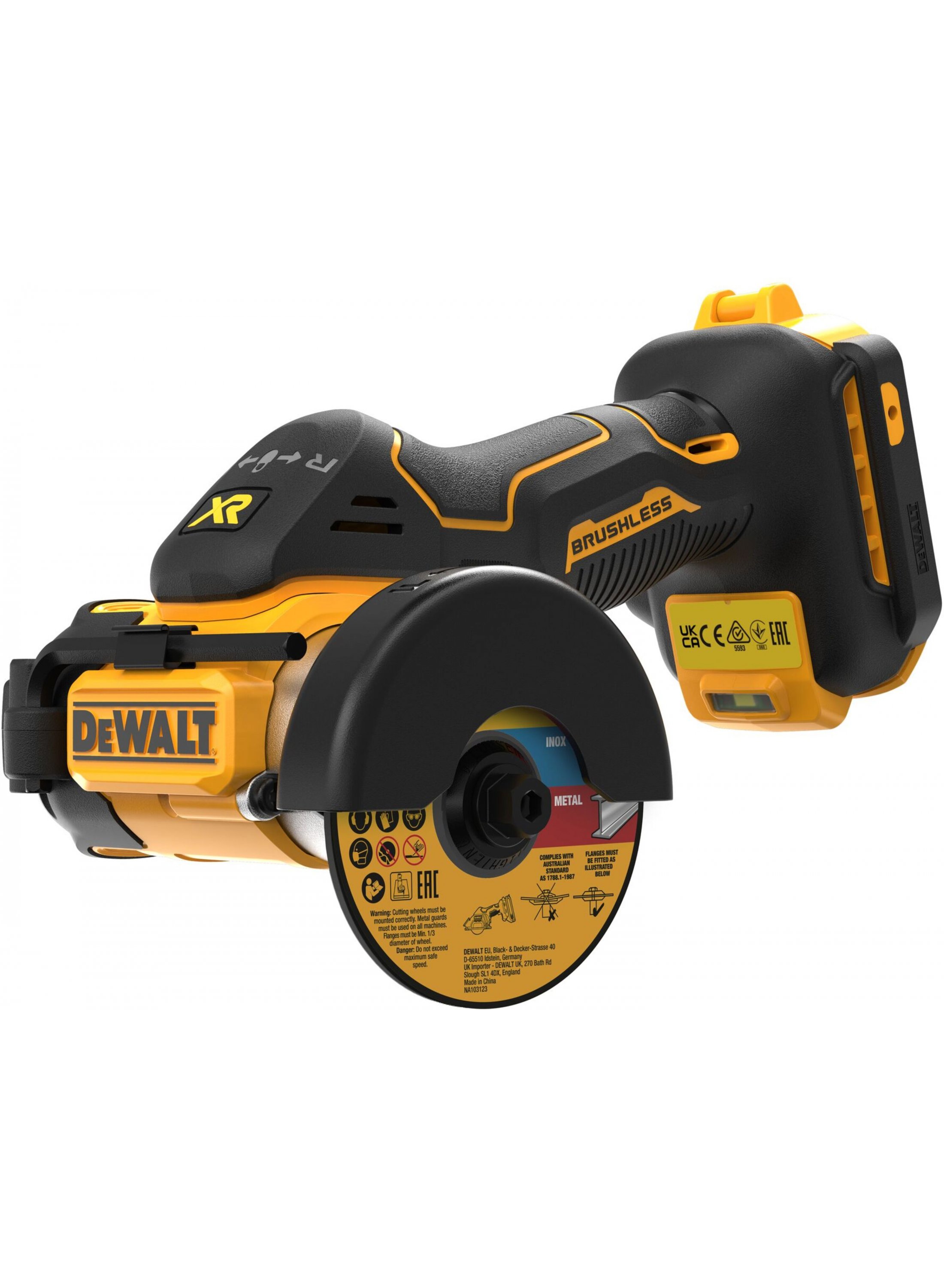 Akumulatora leņķa slīpmašīna DeWalt DCS438N-XJ; 18 V (bez akumulatora un lādētāja)