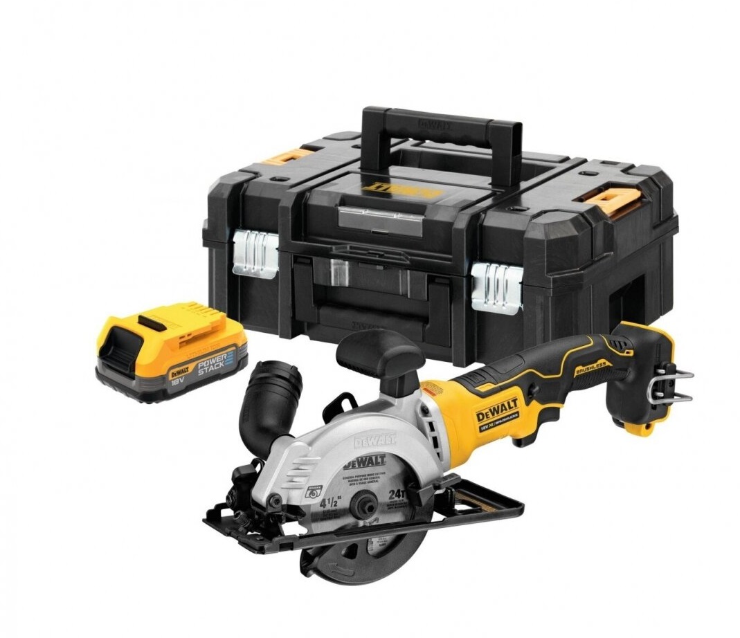 Leņķa slīpmašīna DeWalt DCS571E1T-XJ; 18 V; 1x1,7 Ah akum.
