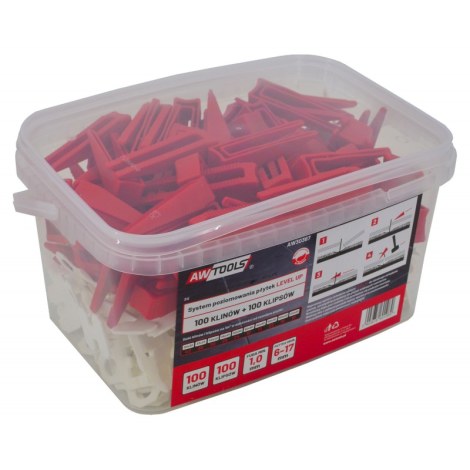 Flīžu nolīdzināšanas komplekts AWTools AW30367; 1 mm; 6-17 mm; 100+100 gab.