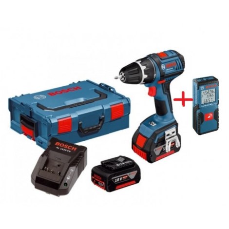 Urbjmašīna-skrūvgriezis Bosch GSR 18 V-LI Professional; 18 V; 2x4,0 Ah akum. + lāzera tālmērs GLM 30 Professional