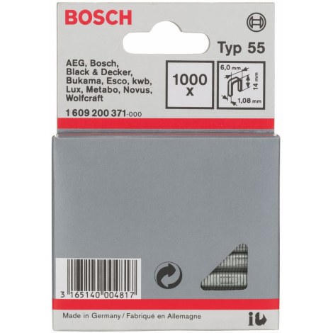 Скобы Bosch; 6x14 mm; 1000 vnt.; tipas 55; сталь