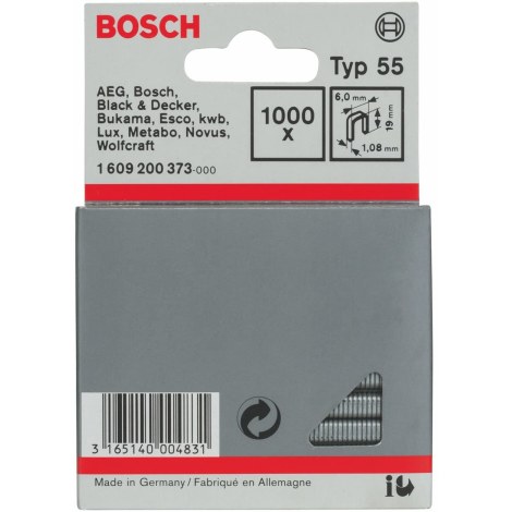 Скобы Bosch; 6x19 mm; 1000 vnt.; tipas 55; сталь