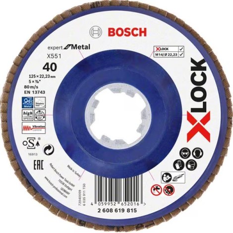 Lāpstveida slīpēšanas disks Bosch X551; 125 mm; K40