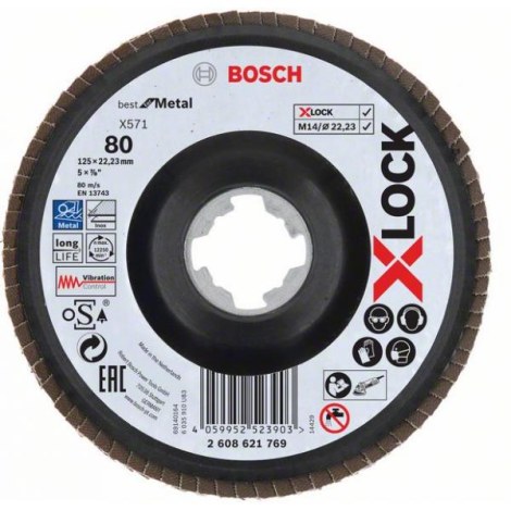 Lāpstveida slīpēšanas disks Bosch Best for Metal X571; X-Lock; 125 mm; K40