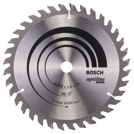 Пильный диск по дереву Bosch OPTILINE WOOD; 184x2,6x16,0 mm; Z36; 15°
