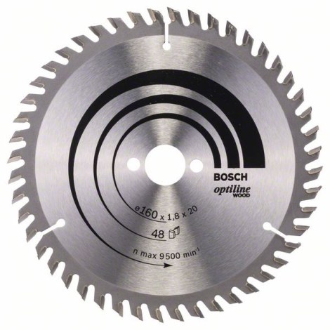 Пильный диск по дереву Bosch OPTILINE WOOD; 160x1,8x20,0 mm; Z48; 15°