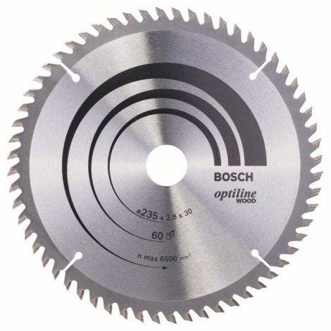 Пильный диск по дереву Bosch OPTILINE WOOD; 235x2,8x30,0 mm; Z60; 15°