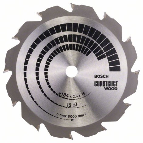 Пильный диск по дереву Bosch CONSTRUCT WOOD; 184x2,6x16,0 mm; Z12; 12°
