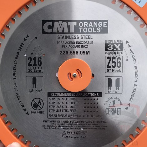 Пильный диск по металлу CMT 226; 216x1.8x30; Z56; 10°