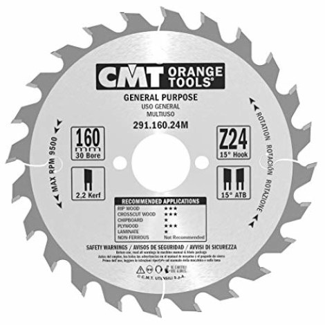 Пильный диск по дереву CMT 291; 160x2,2x30; Z24; 15°