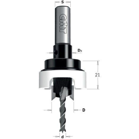 Сверло древесины с зенкером CMT; 90°; S=10 mm; D=5 mm; D2=15 mm