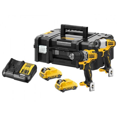 Instrumentu komplekts DeWalt DCK2110L2T-QW (DCD701 + DCF801); 12 V; 2x3,0 Ah akum.