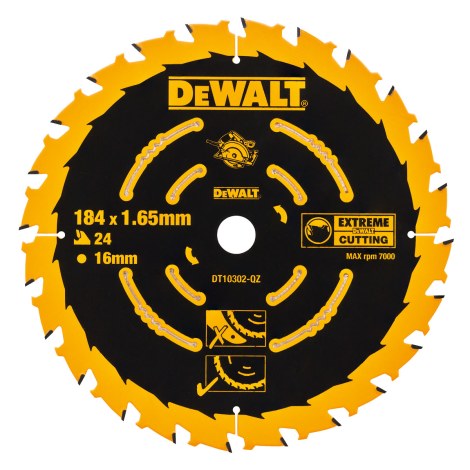 Griešanas disks kokam DeWalt Extreme; 184x1,65x16,0 mm; Z24; 5°