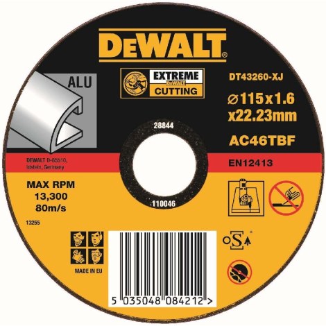 Abrazīvais griešanas disks DeWalt DT43260-XJ; 115x1,6 mm