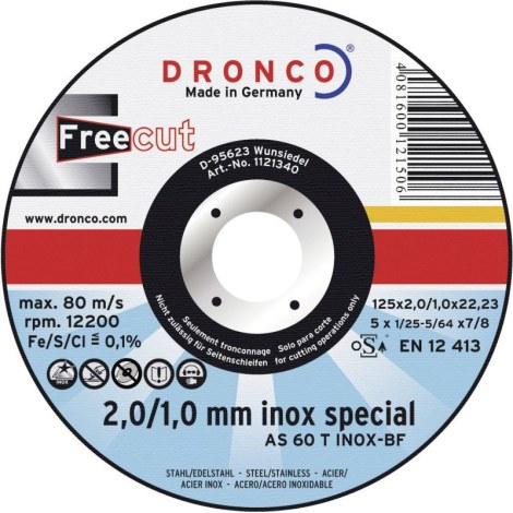 Абразивный режущий диск Dronco SPECIAL AS 46/AS 60 T INOX FreeCut; 125x2/1x22,23 mm; 1 шт.