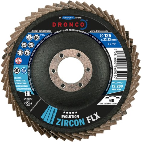 Лепестковый шлифовальный диск Dronco; Evolution Zircon FLX 60; 125 mm; P60