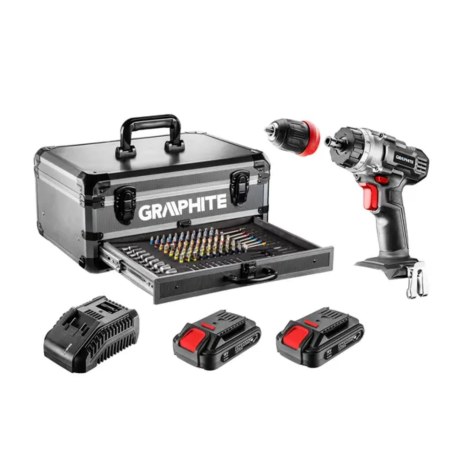 Дрель-шуруповерт Graphite 58G022-PS15; 18 V; 2x2,0 Ah аккум. + аксессуары