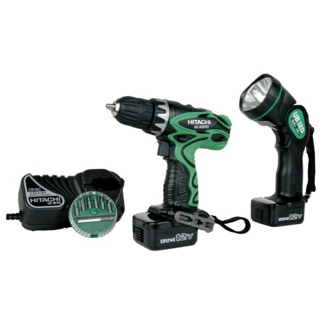 Дрель-шуруповерт Hitachi DS12DVF3-RA; 12 V; 2x1,5 Ah аккум. + Прожектор