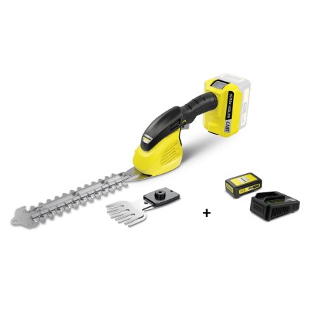 Dzīvžogu un zāles šķēru komplekts Karcher GSH 18-20; 18 V; 20 cm garuma; akumulatora (bez akumulatora un lādētāja) + Karcher Power 18 V; 2,5 Ah + Ātra lādētāja jauda Power