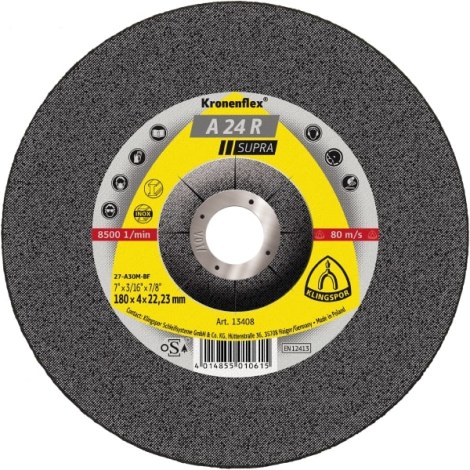 Шлифовальный диск Klingspor A 24 R Supra; 180x8x22,23 mm; 1 шт.