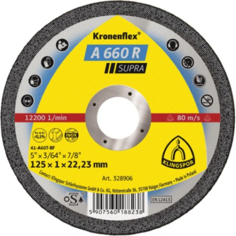 Абразивный режущий диск Klingspor A 660 R Supra; 115x1 mm; 25 шт.