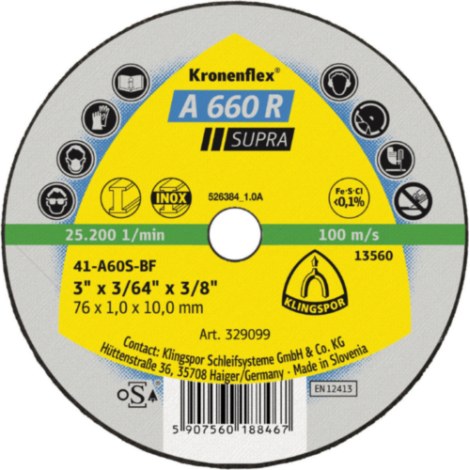 Abrazīvais griešanas disks Klingspor A 660 R SUPRA; 50x1x6 mm; 100 gab.