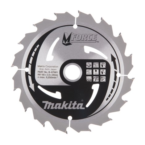 Griešanas disks kokam Makita B-07901; 165x2,0x20 mm; Z16; 15°