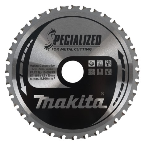 Griešanas disks metālam Makita; 185x1,9x30,0 mm; Z36; 0°