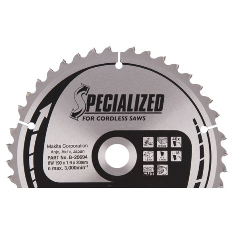 Griešanas disks kokam Makita; 190x1,9x20,0 mm; Z40; -18°