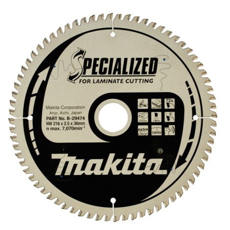 Пильный диск по ламинату  Makita; 216x2,5x30,0 mm; Z72; 5°