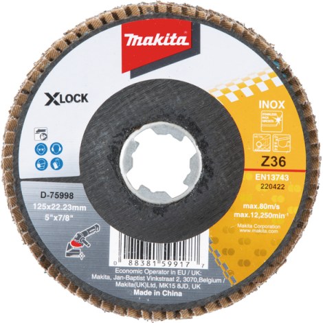 Lāpstveida slīpēšanas disks Makita D-75998; X-lock; 125 mm; K36