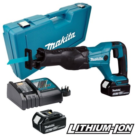 Аккумуляторная сабельная пила Makita DJR186RTE; 18 V; 2x5,0 Ah аккум.