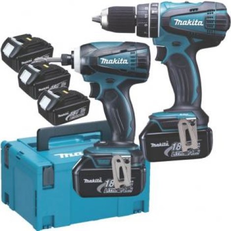 Instrumentu komplekts Makita DLX2012JX1 (DHP456 + DTD146); 18 V; 3x3,0 Ah akum.