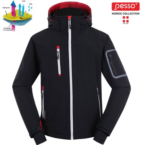 Softshell jaka Pesso Monopoly pārklāts ar mīkstu TPU pārklājumu; S; melna