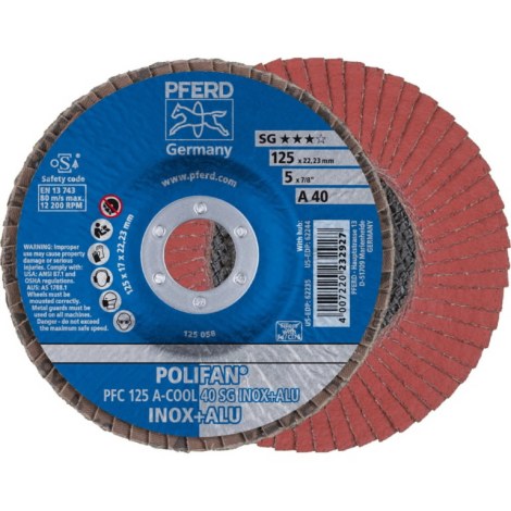 Lāpstveida slīpēšanas disks Pferd PFC SG A-Cool Inox+Alu; 125 mm; A40