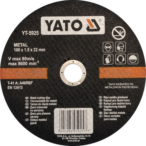 Abrazīvais griešanas disks Yato YT-5925; 180x1,5x22 mm