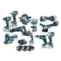 Набор инструментов Makita DLX1114T (DDF484Z + DFS452Z + DGA508Z + DHR182Z + DHS660Z + DJR187Z + DJV181Z + DRT50Z + DTD172Z + DTM52Z + DTW300Z); 18 V; 3x5,0 Ah аккум.