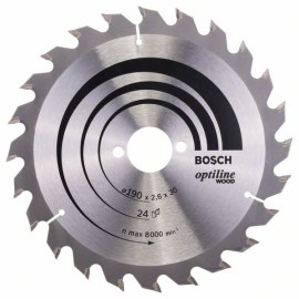 Griešanas disks kokam Bosch OPTILINE WOOD; 190x2,6x30,0 mm; Z24; 15°
