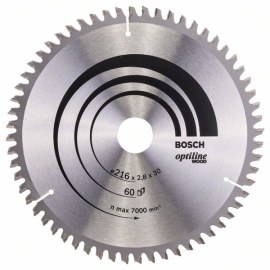 Пильный диск по дереву Bosch OPTILINE WOOD; 216x2,8x30,0 mm; Z60; -5°