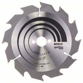 Griešanas disks kokam Bosch OPTILINE WOOD; 160x2,6x20,0 mm; Z12; 15°