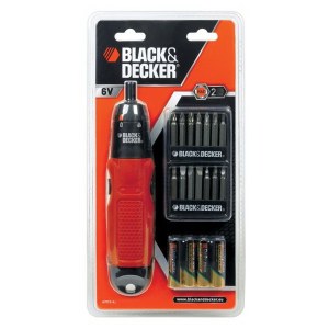 Отвертка с батарейным питанием BLACK & DECKER A 7073; 6 V + набор аксессуаров из 18 частей