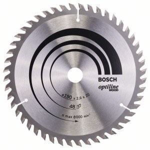 Пильный диск по дереву Bosch OPTILINE WOOD; 190x2,6x20,0 mm; Z48; 15°