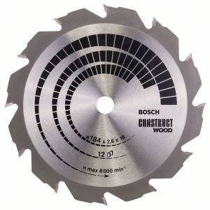 Пильный диск по дереву Bosch CONSTRUCT WOOD; 184x2,6x16,0 mm; Z12; 12°