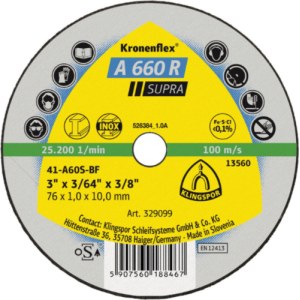 Abrazīvais griešanas disks Klingspor A 660 R SUPRA; 76x1x6 mm; 100 gab.