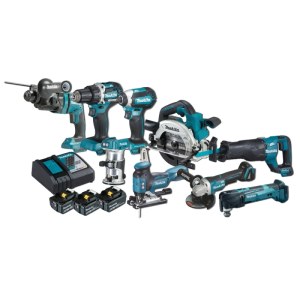 Instrumentu komplekts Makita DLX9009T (DDF484 + DTD153 + DHS660 + DHR182 + DGA508 + DTM51 + DRT50 + DJR187 + DJV181); 18 V; 3x5,0 Ah akum.