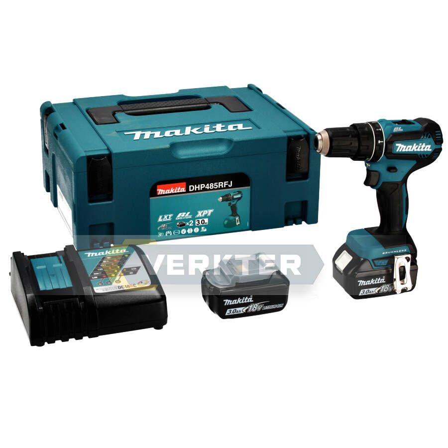 Akumulatora triecienurbjmašīna-skrūvgriezis Makita DHP485RFJ; 18 V; 2x3,0 Ah akum.